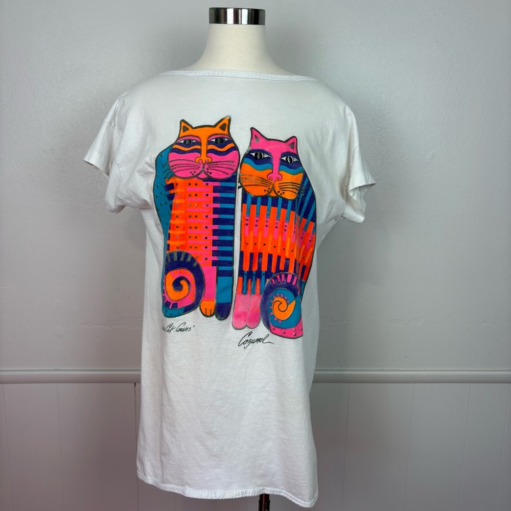 Salsa Caliente Rainbow Cat Cousins Tee Shirt Cover‎ Up Size M Vintage Cozumel